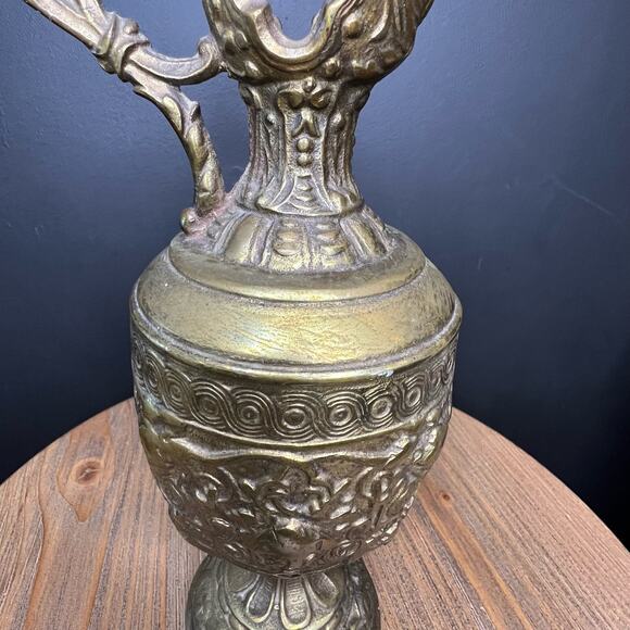 Antique French Cast Iron Pitcher Statue Jug Grape Vines Bacchus Amphora URN - Picture 7 of 12